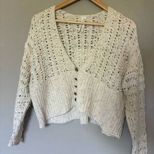 Anthropologie Cream Crochet Cardigan Sweater